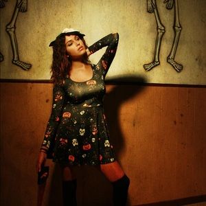 Black Cats and Skulls Skater Dress